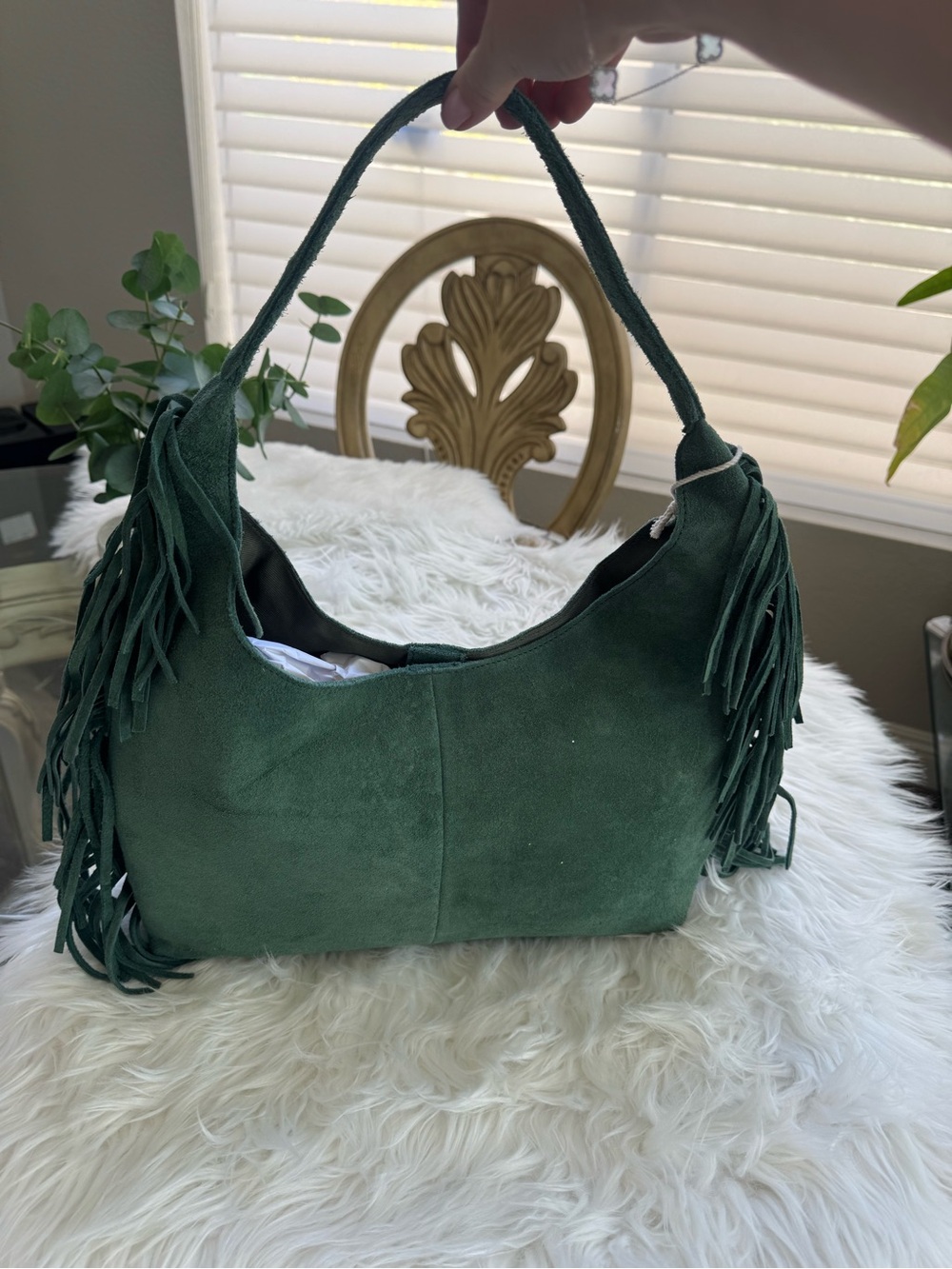 Haute Hippie Green Suede Fringe Hobo Bag - Picture 3 of 6